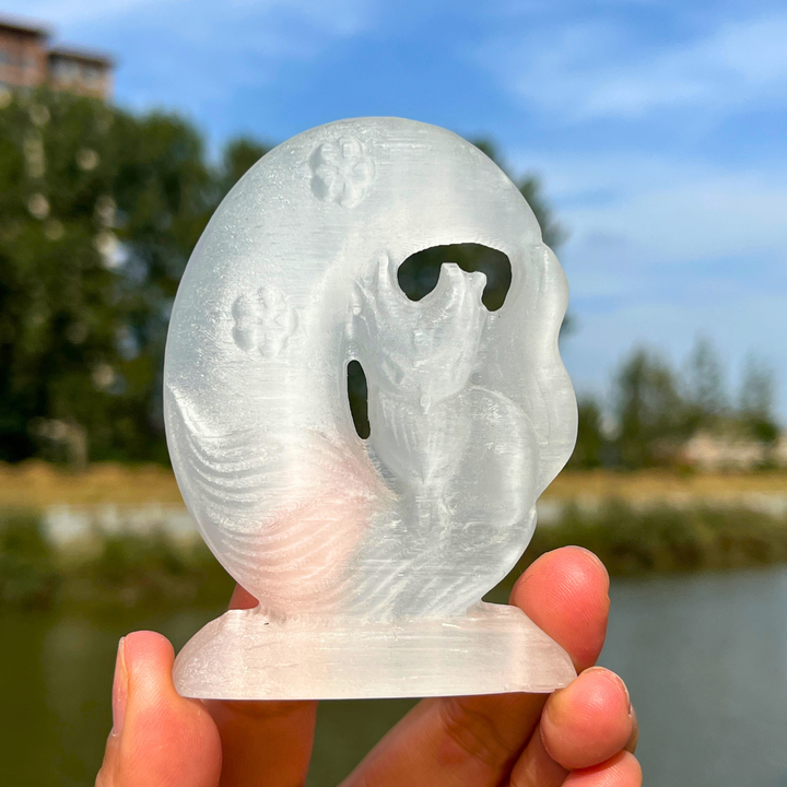 Selenite Carving Fox