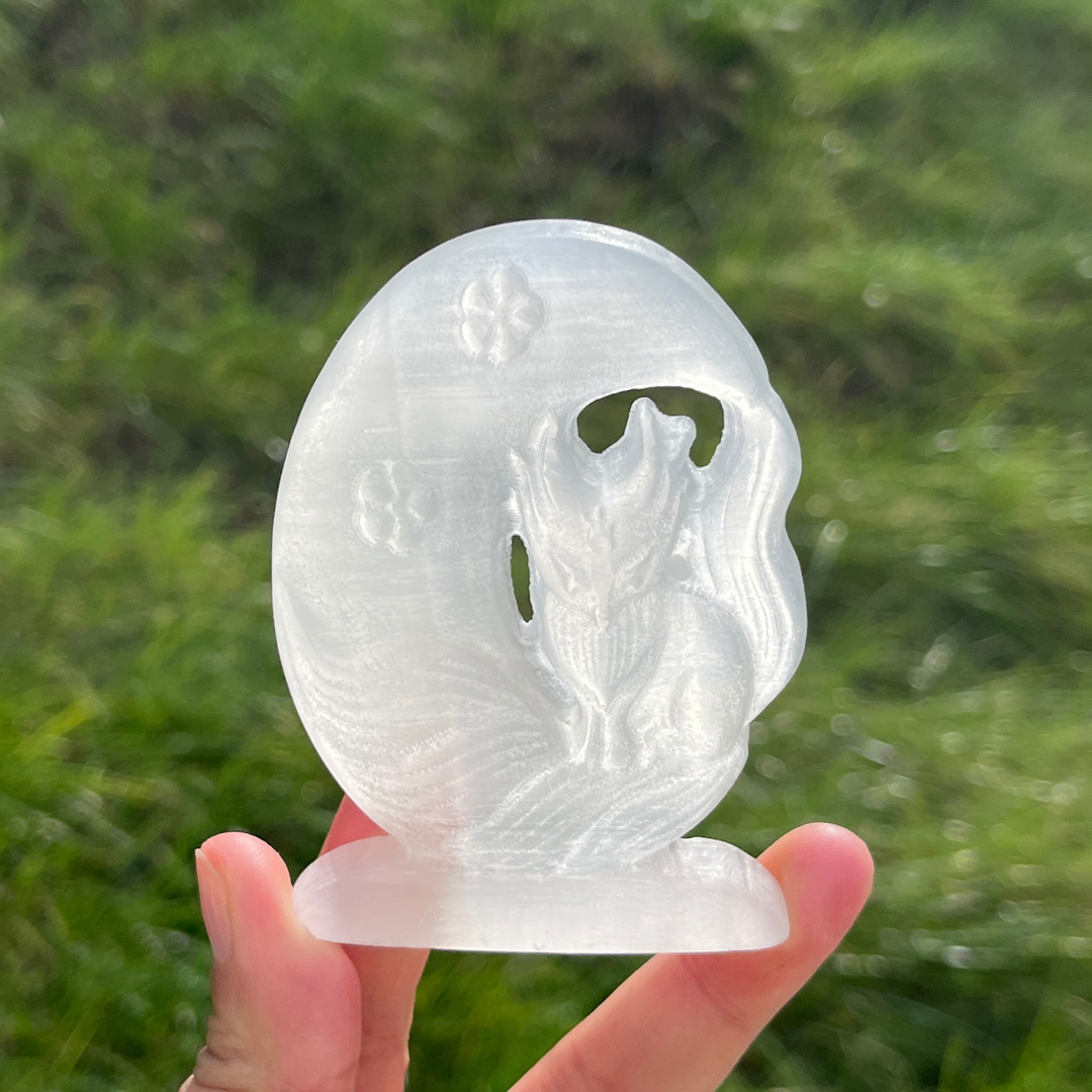 Selenite Carving Fox