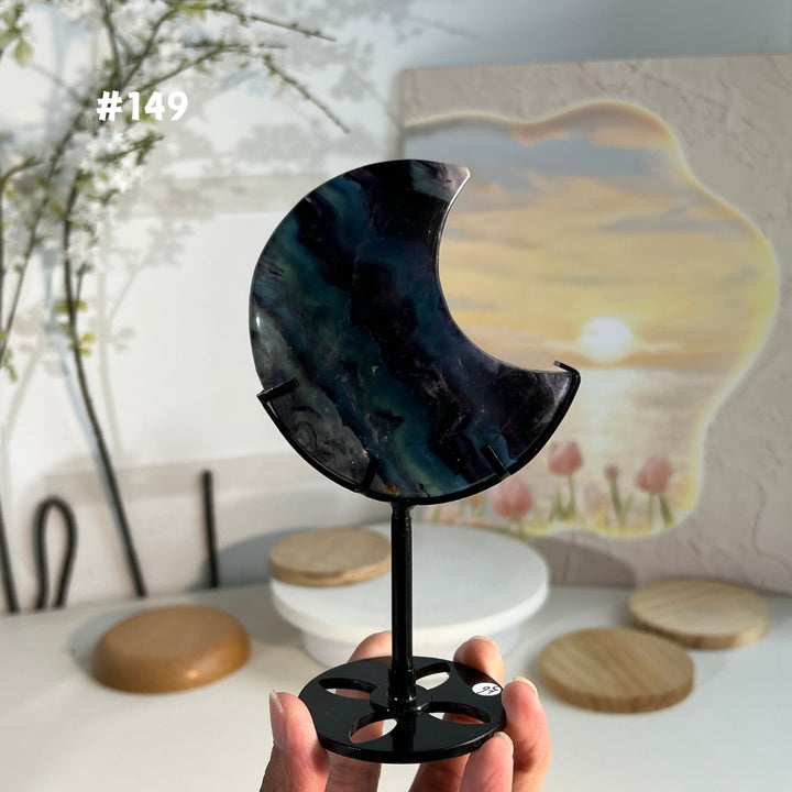 Unique,Natural Rainbow Fluorite Moon