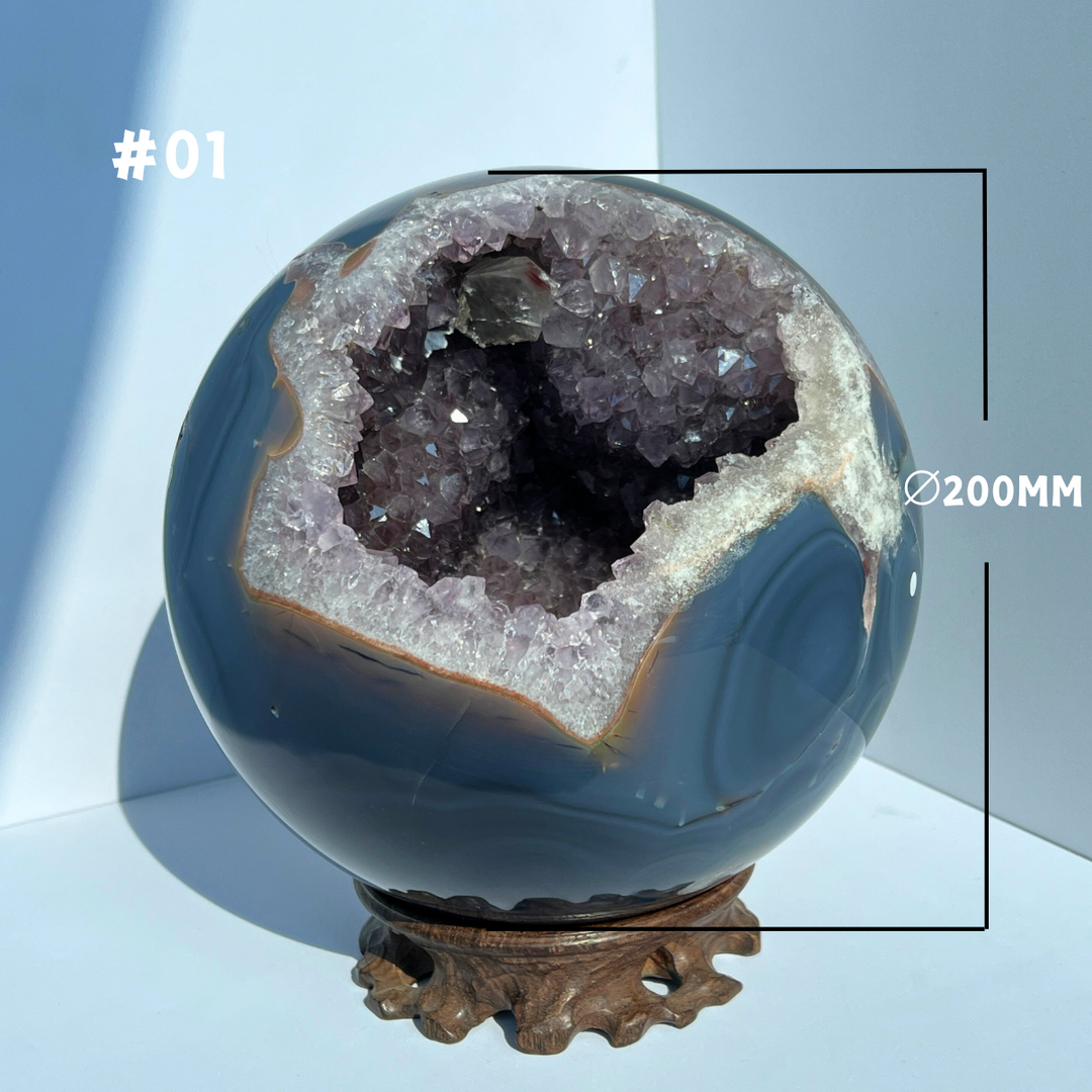 Large Agate with Amethyst Geode Sphere