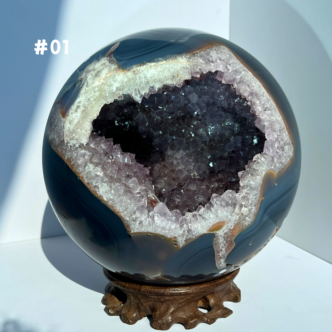 Large Agate with Amethyst Geode Sphere