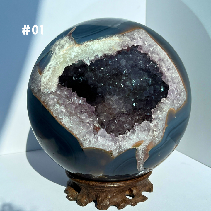 Large Agate with Amethyst Geode Sphere