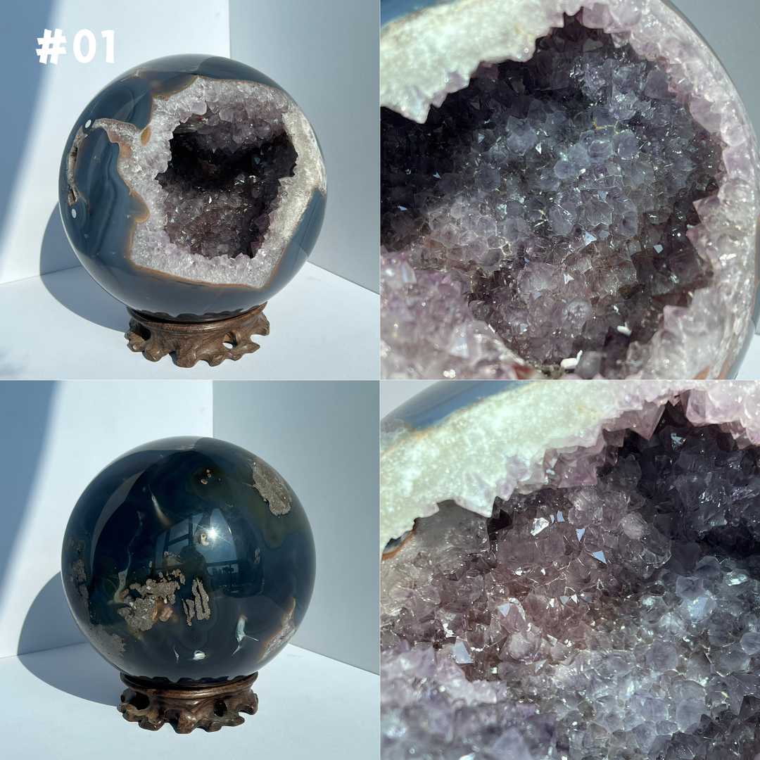 Large Agate with Amethyst Geode Sphere