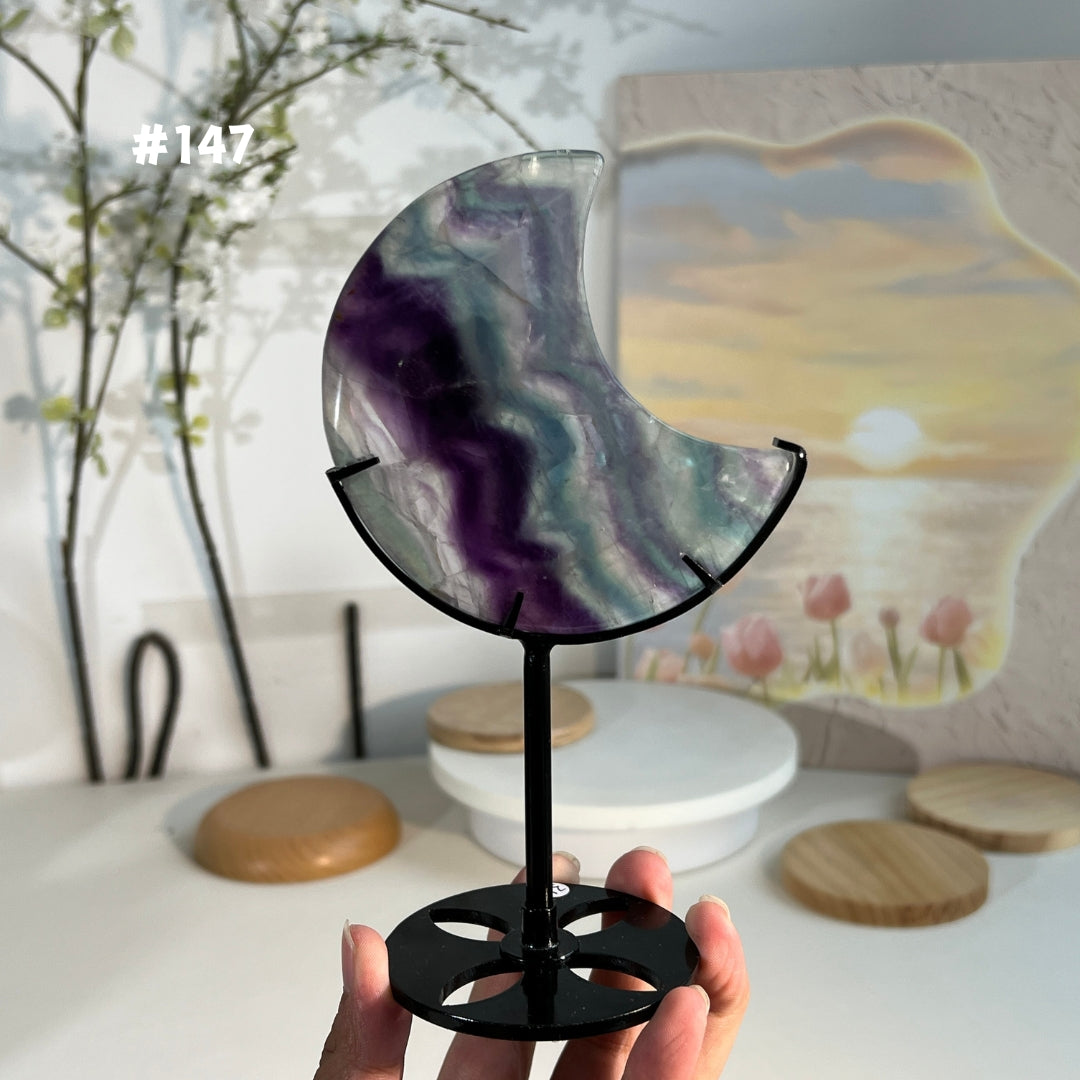 Unique,Natural Rainbow Fluorite Moon