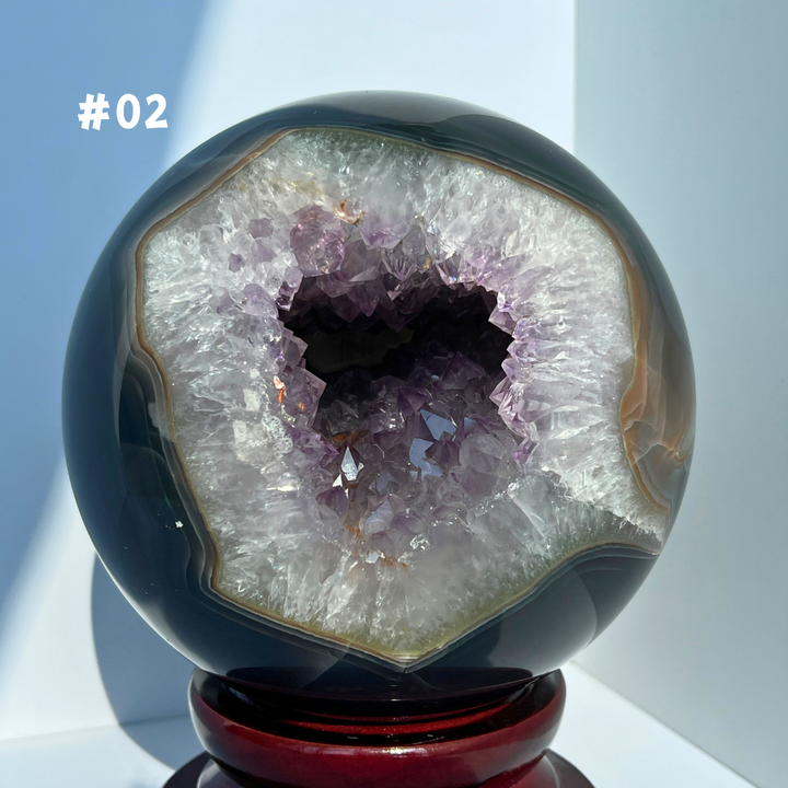 Large Agate with Amethyst Geode Sphere