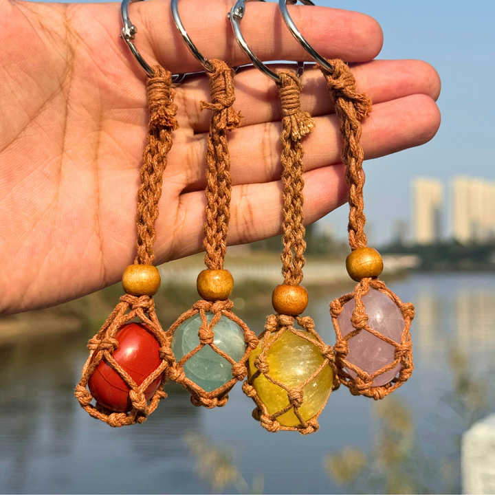 Natural Crystal Macrame Keychains