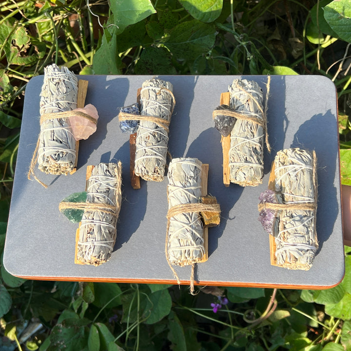 White Sage, Palo Santo, and Raw Crystal Set