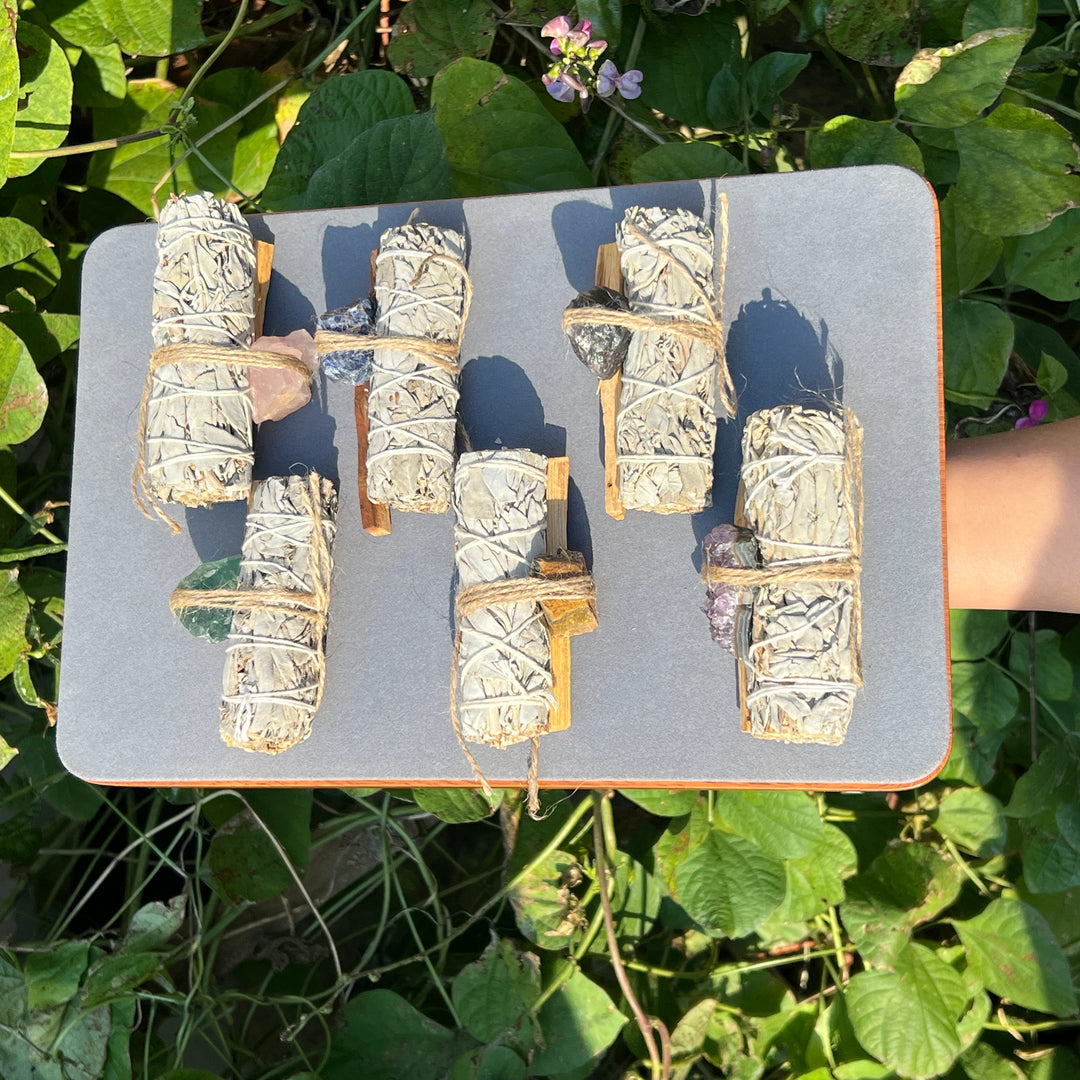 White Sage, Palo Santo, and Raw Crystal Set