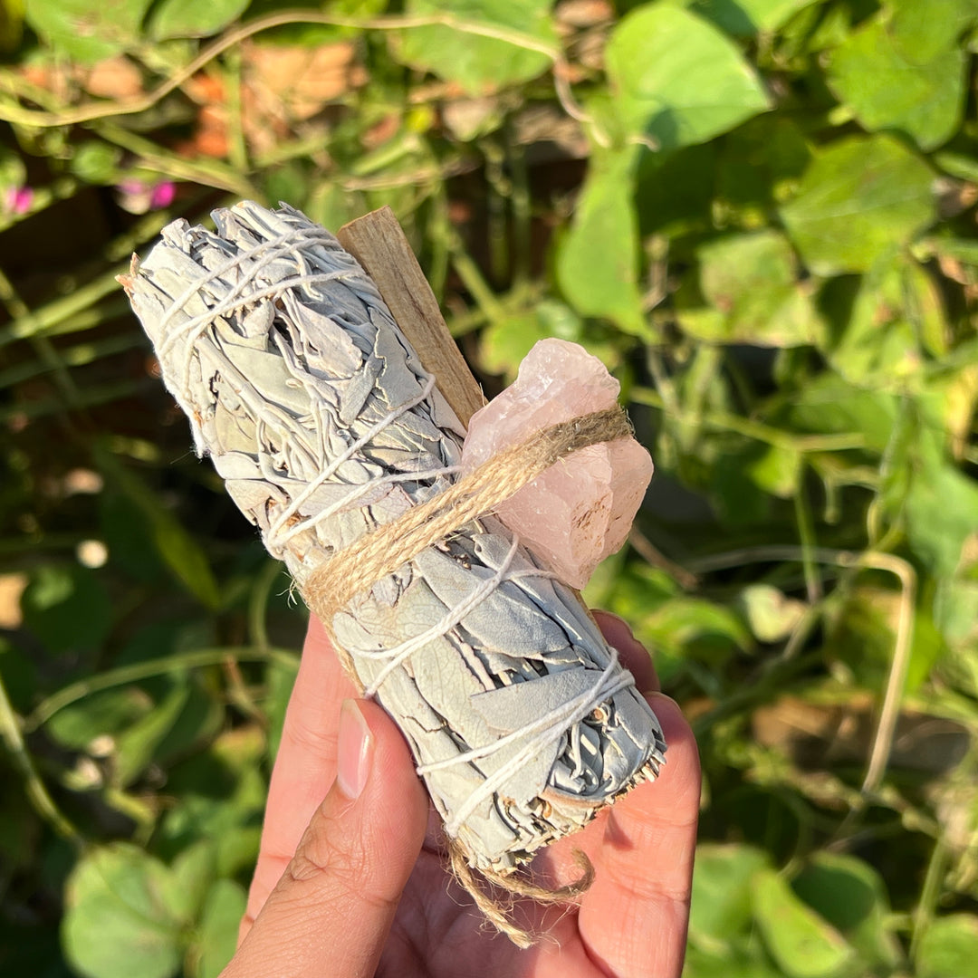 White Sage, Palo Santo, and Raw Crystal Set