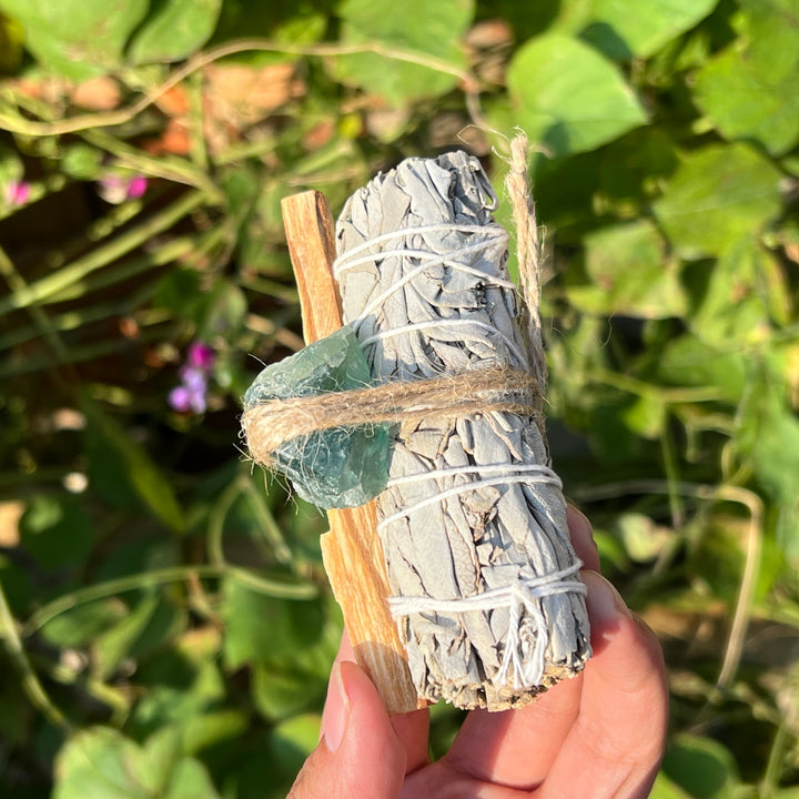White Sage, Palo Santo, and Raw Crystal Set