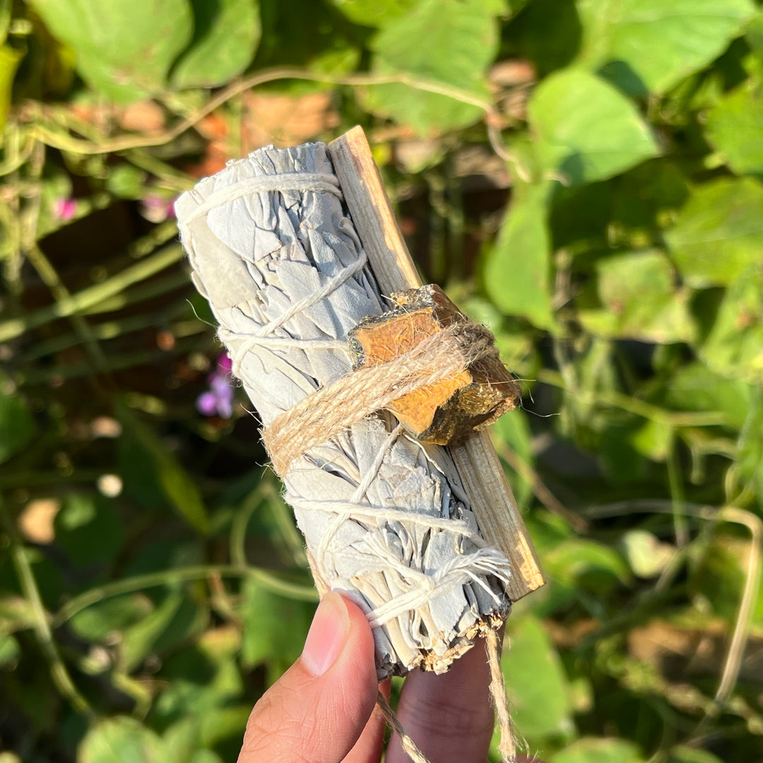 White Sage, Palo Santo, and Raw Crystal Set
