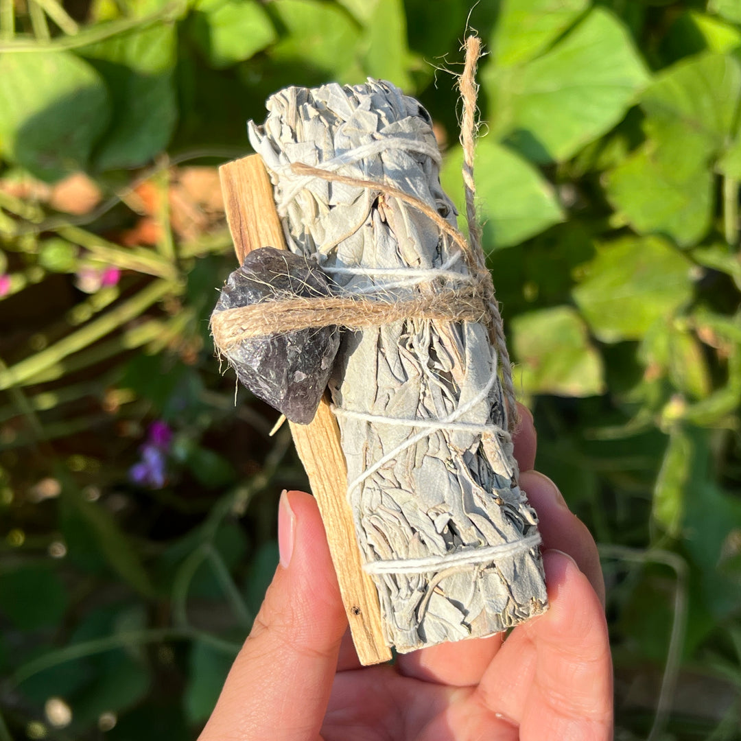 White Sage, Palo Santo, and Raw Crystal Set