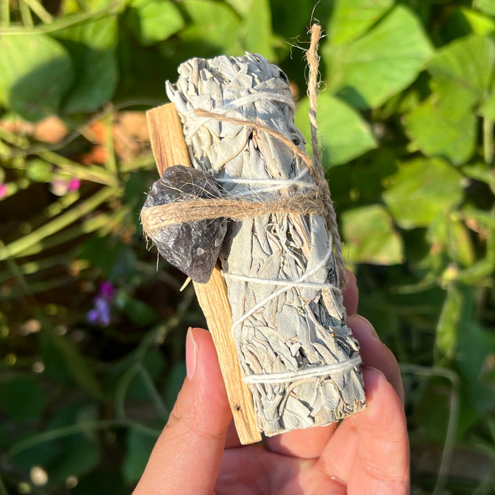 White Sage, Palo Santo, and Raw Crystal Set