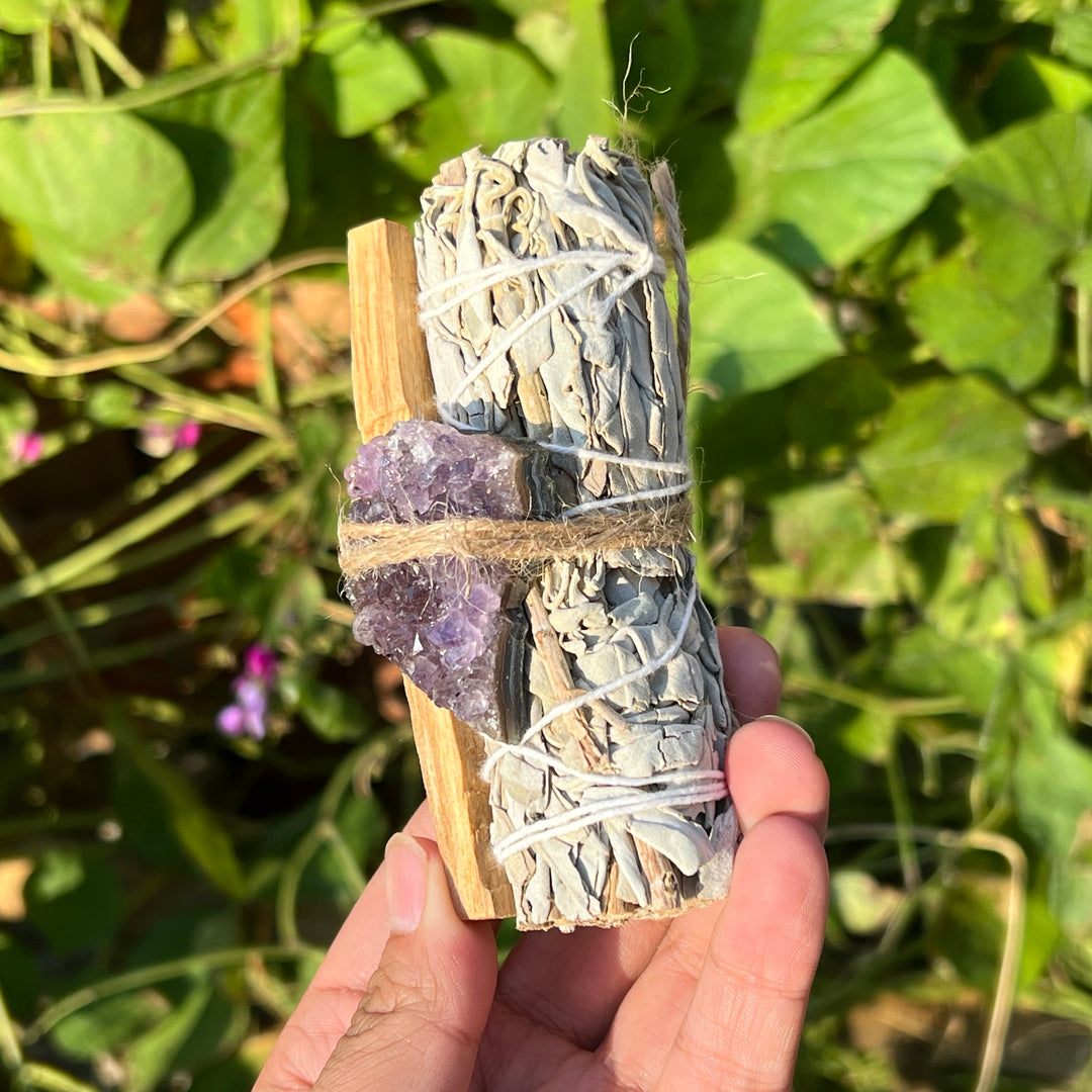 White Sage, Palo Santo, and Raw Crystal Set