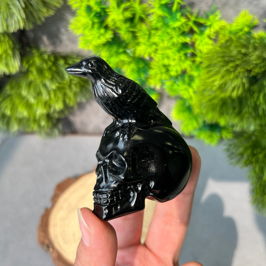Obsidian Crow Skull