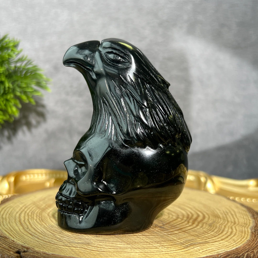Obsidian Eagle Skull Carving