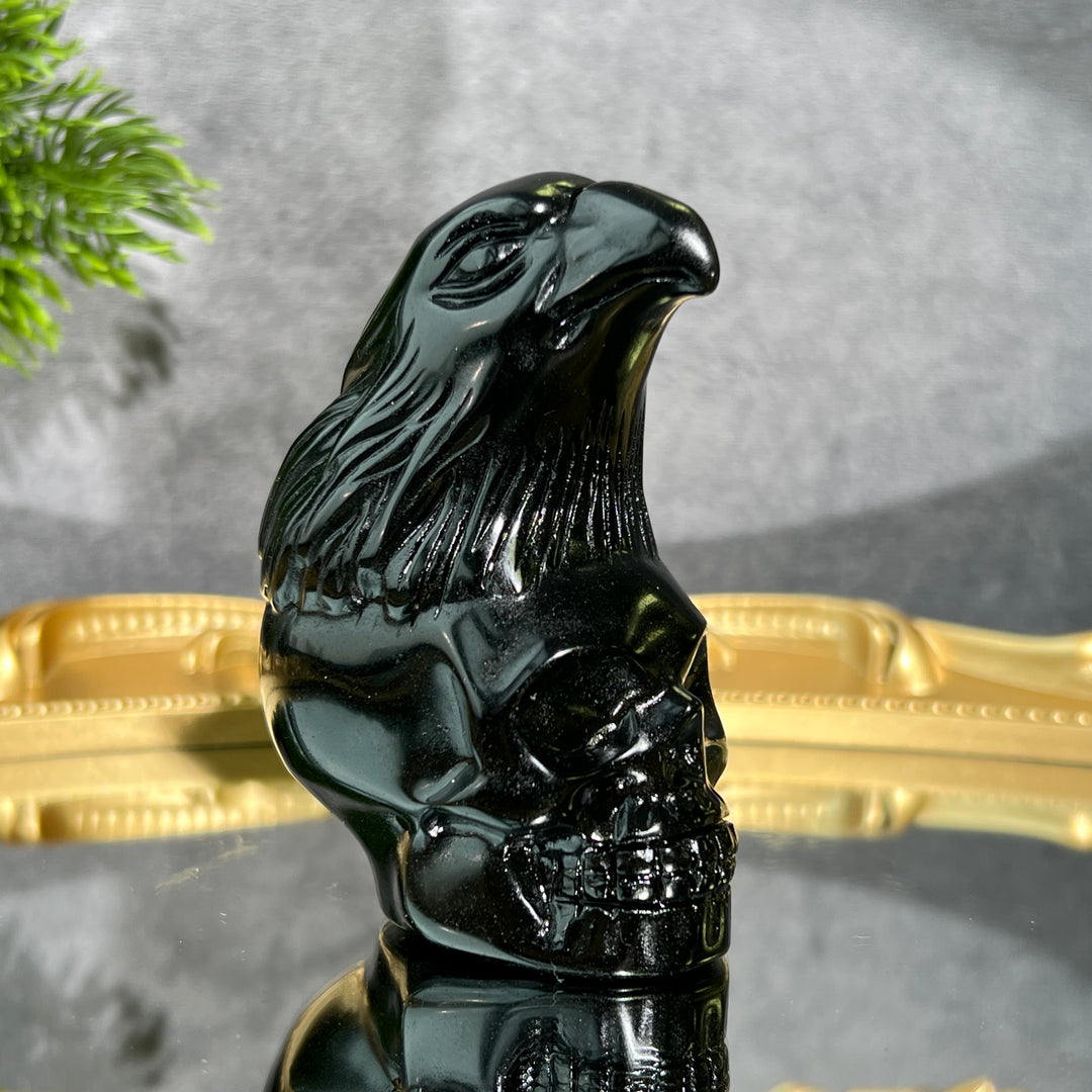Obsidian Eagle Skull Carving