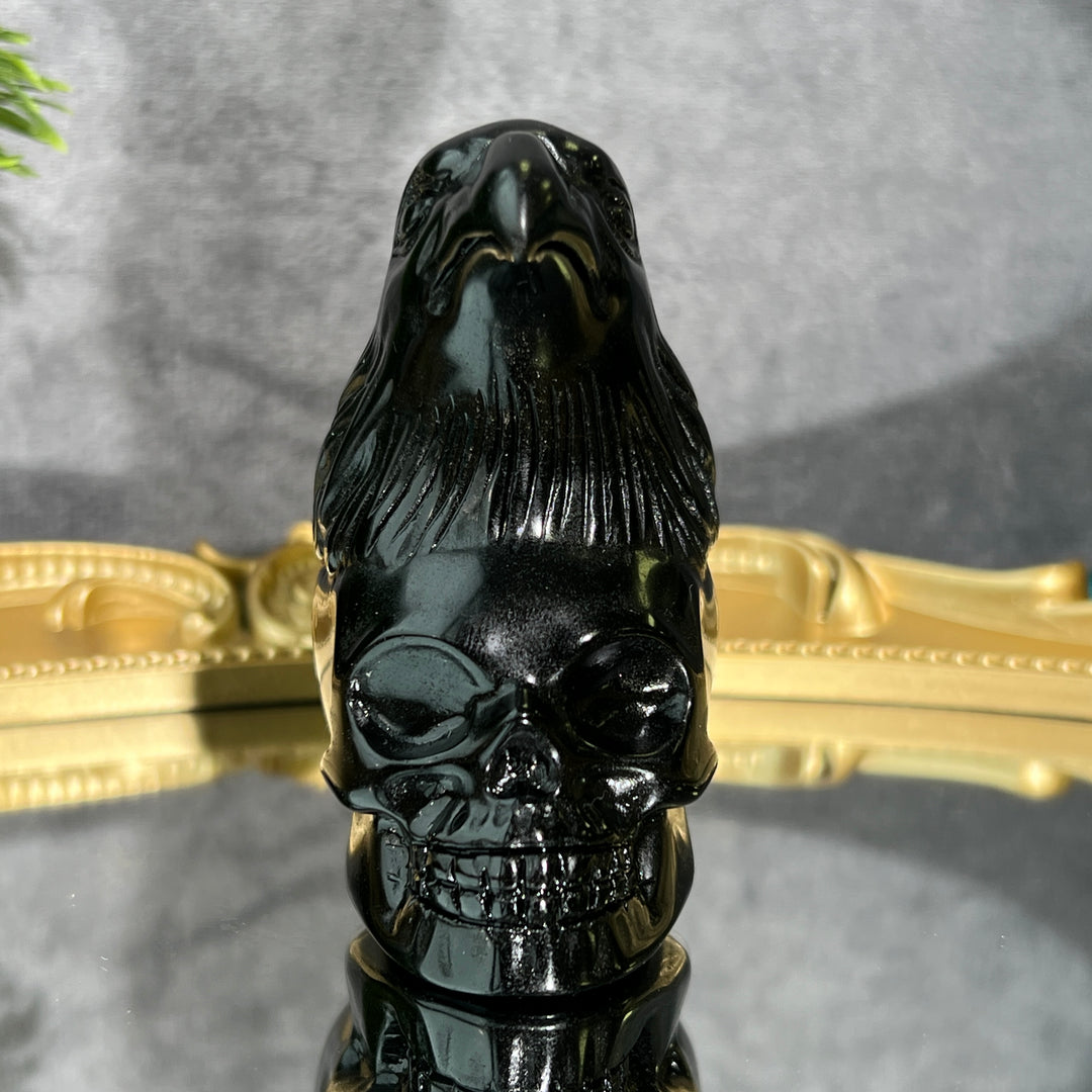 Obsidian Eagle Skull Carving