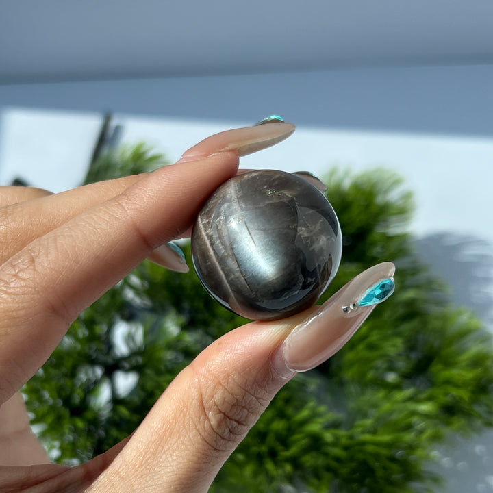 Black Moonstone with Sunstone Sphere 25MM+