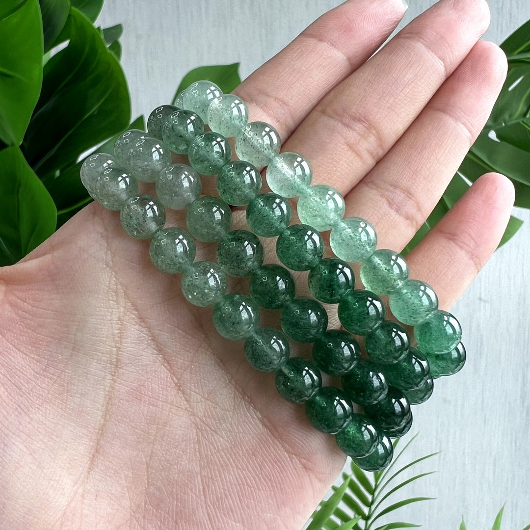 Gradient Green Strawberry Quartz Bracelet, 8mm