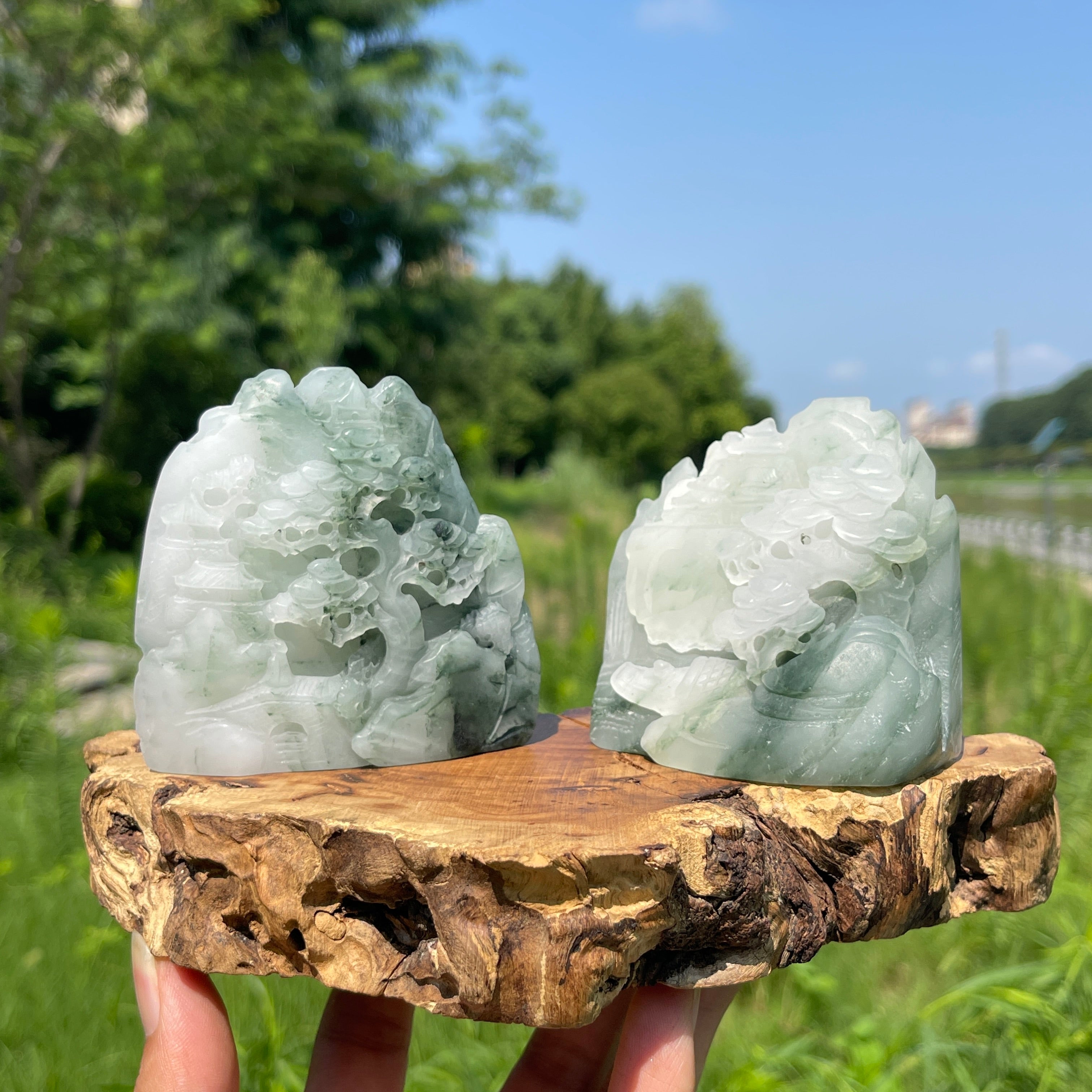 Unique,Natural African Green Jade Crystal Landscape Carving – KiKi