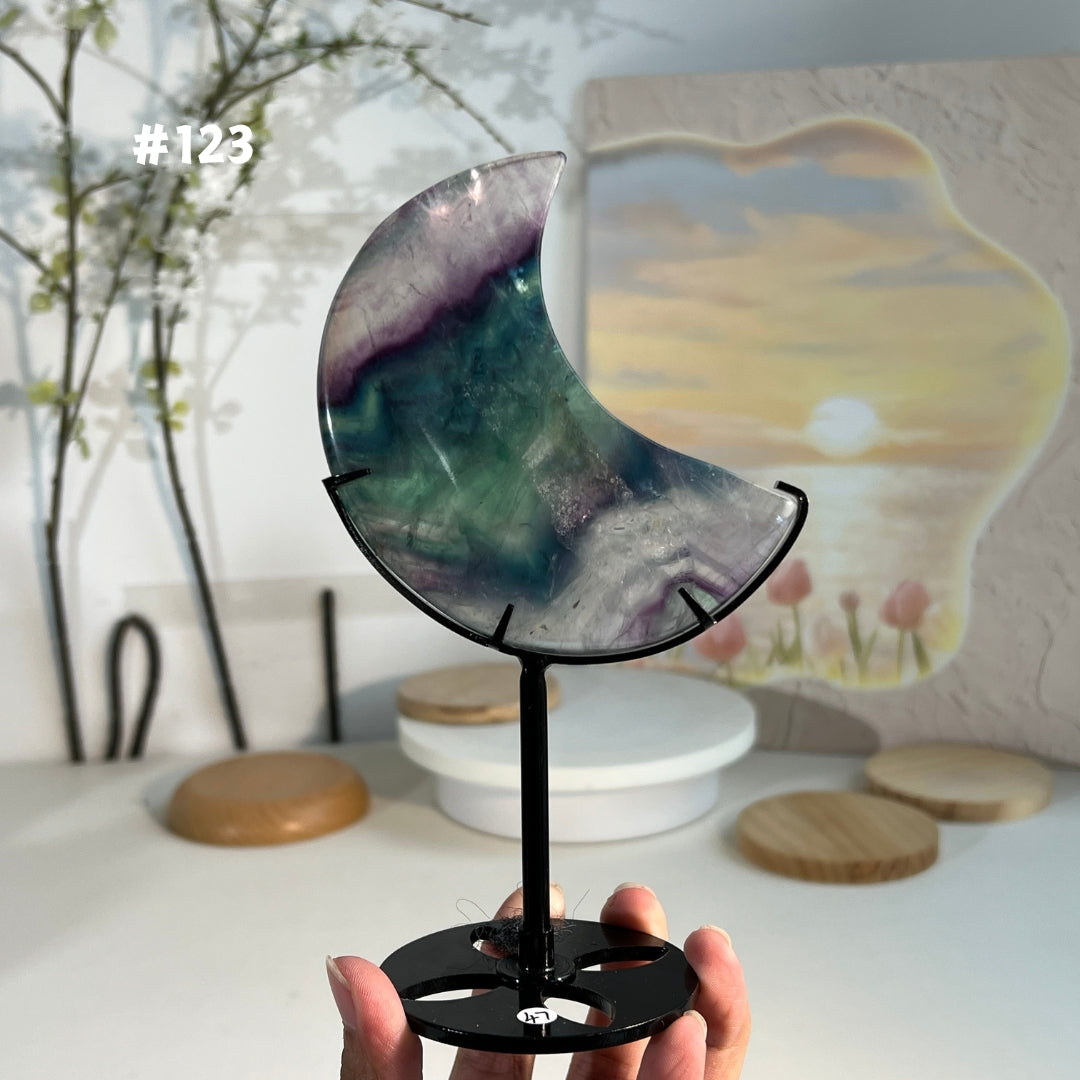 Unique,Natural Rainbow Fluorite Moon