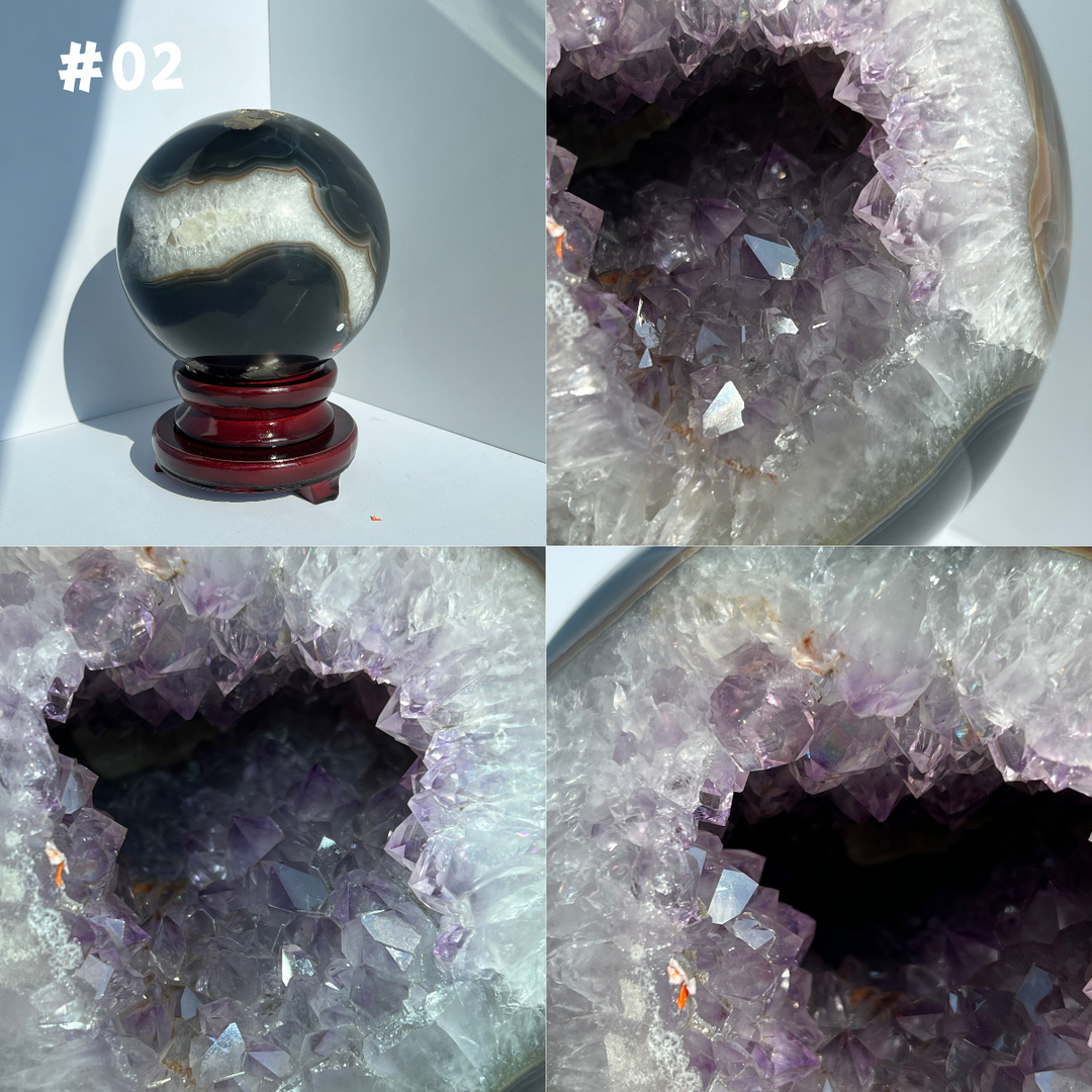 Large Agate with Amethyst Geode Sphere