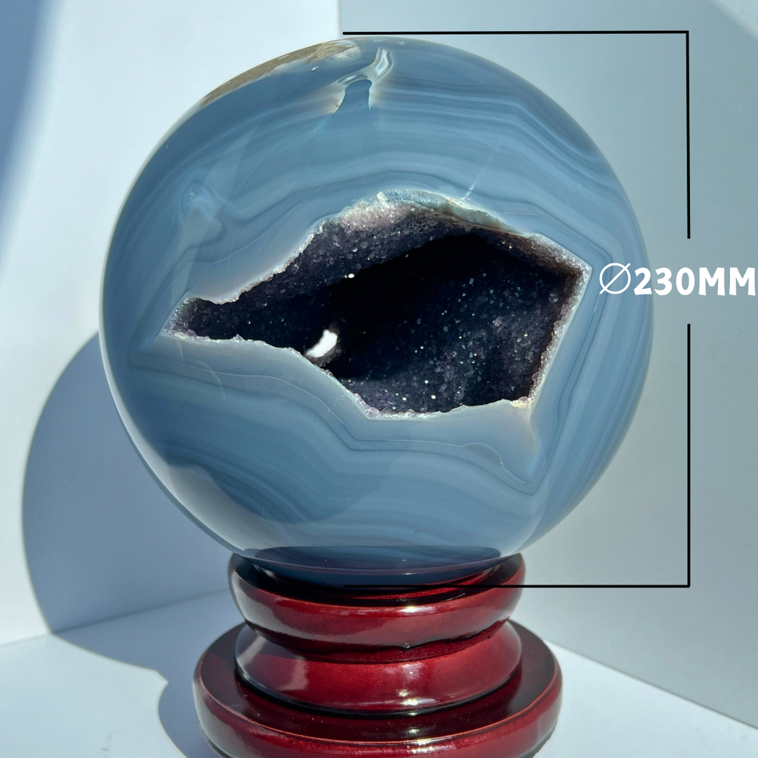 Large Agate with Amethyst Geode Sphere