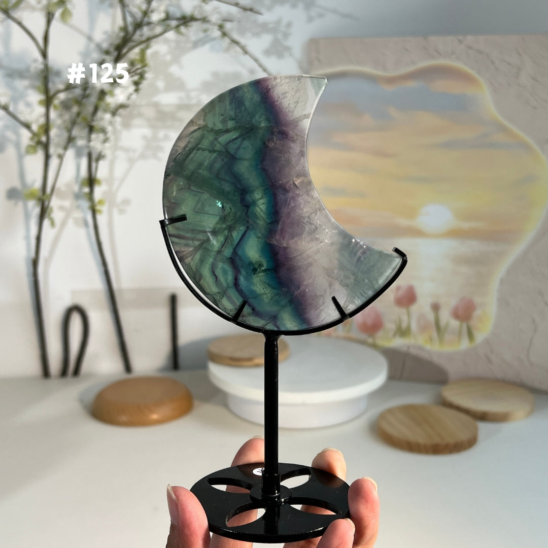 Unique,Natural Rainbow Fluorite Moon