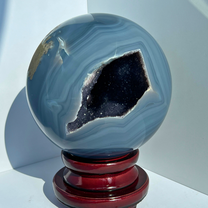 Large Agate with Amethyst Geode Sphere