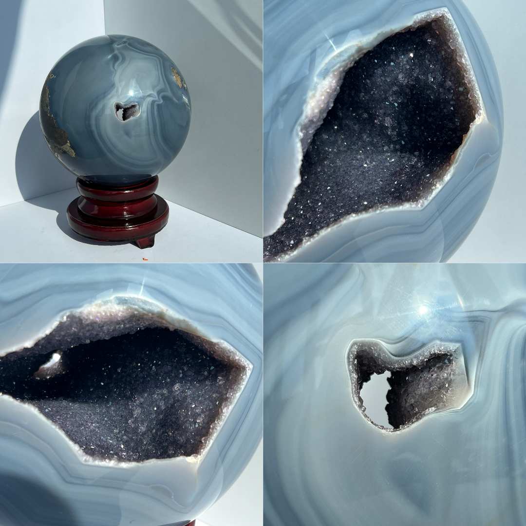 Large Agate with Amethyst Geode Sphere