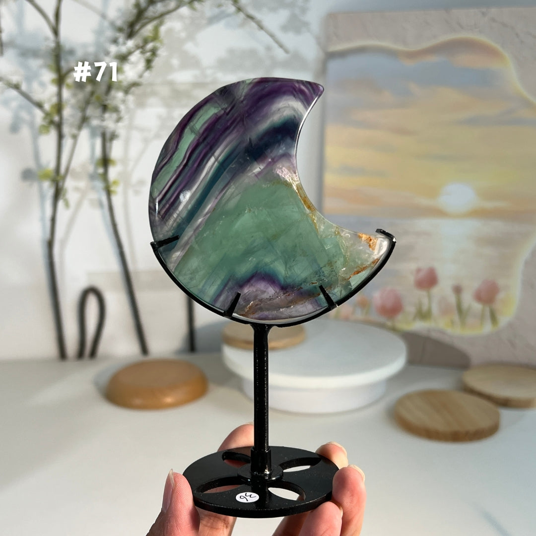 Unique,Natural Rainbow Fluorite Moon