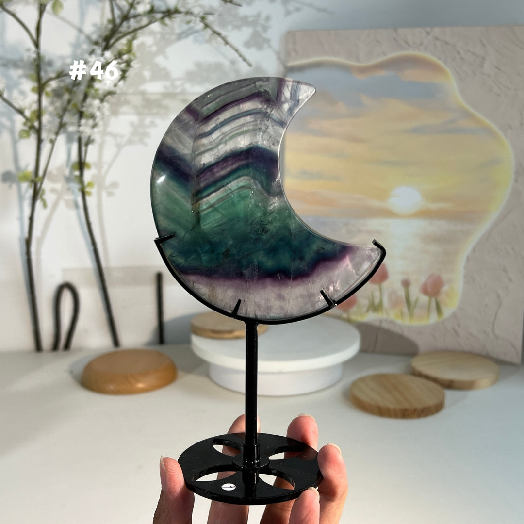 Unique,Natural Rainbow Fluorite Moon