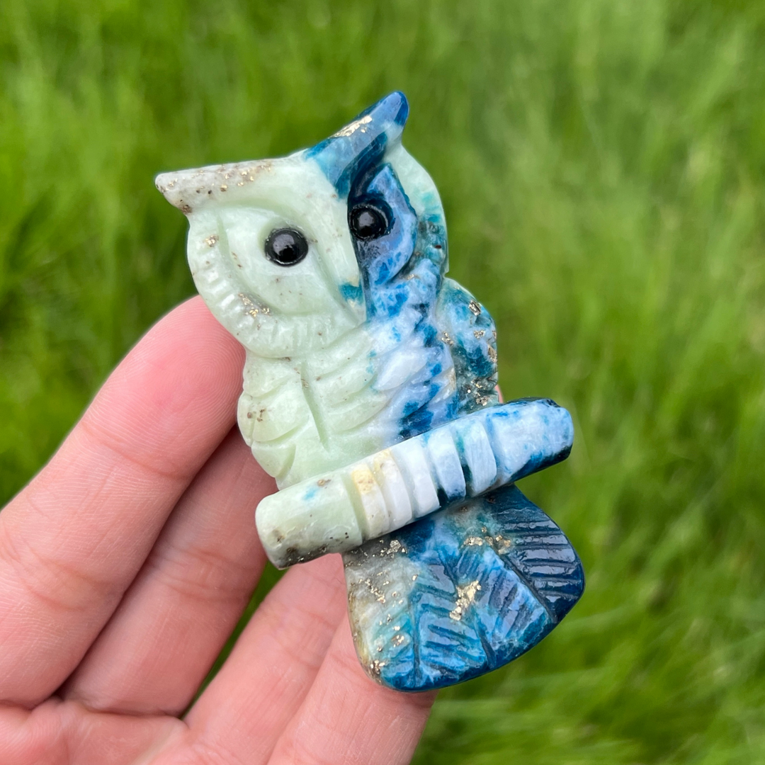 Natural Green and Blue Sodalite Owl