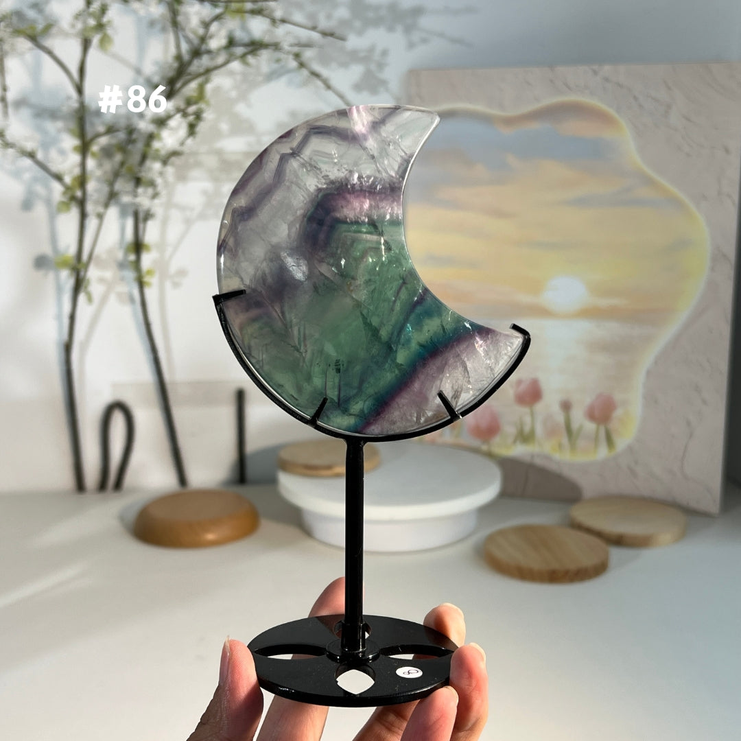 Unique,Natural Rainbow Fluorite Moon