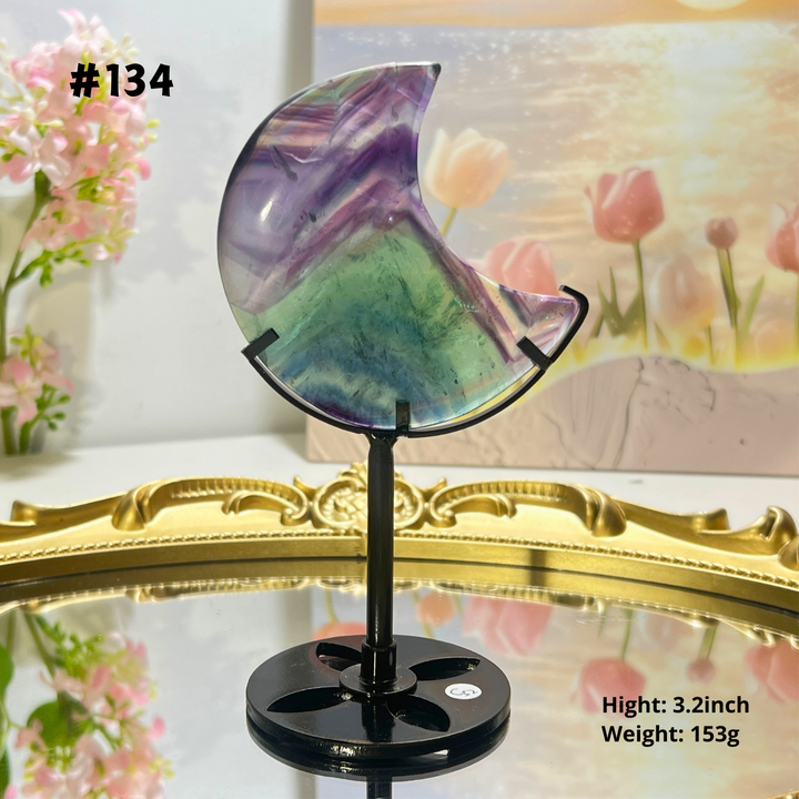 Unique,Natural Rainbow Fluorite Moon
