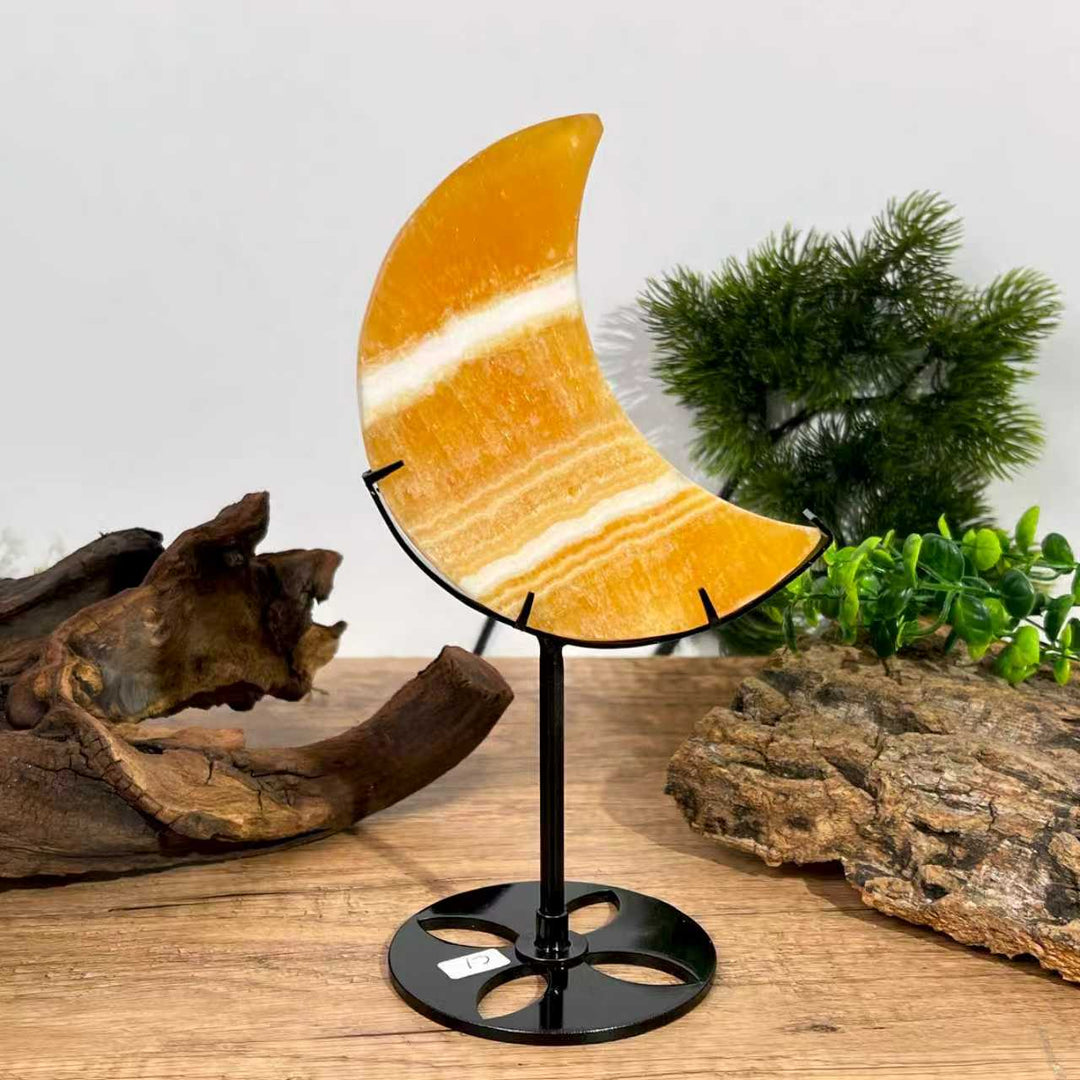 Calcite jaune lunaire avec support