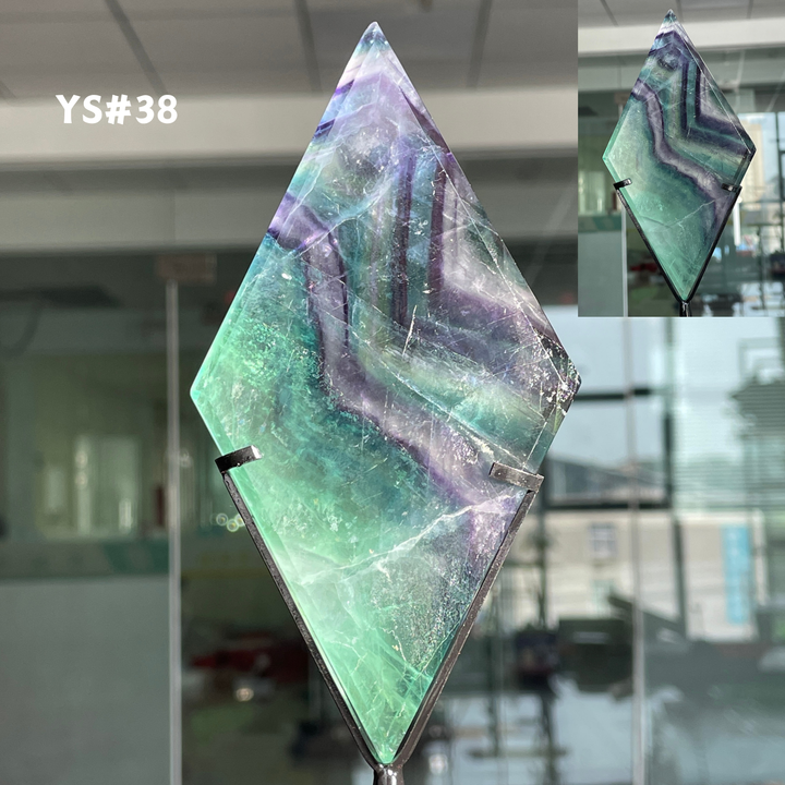 Unique,Rainbow Fluorite Diamond Slice