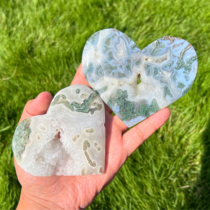 Unique Moss Agate Geode Heart