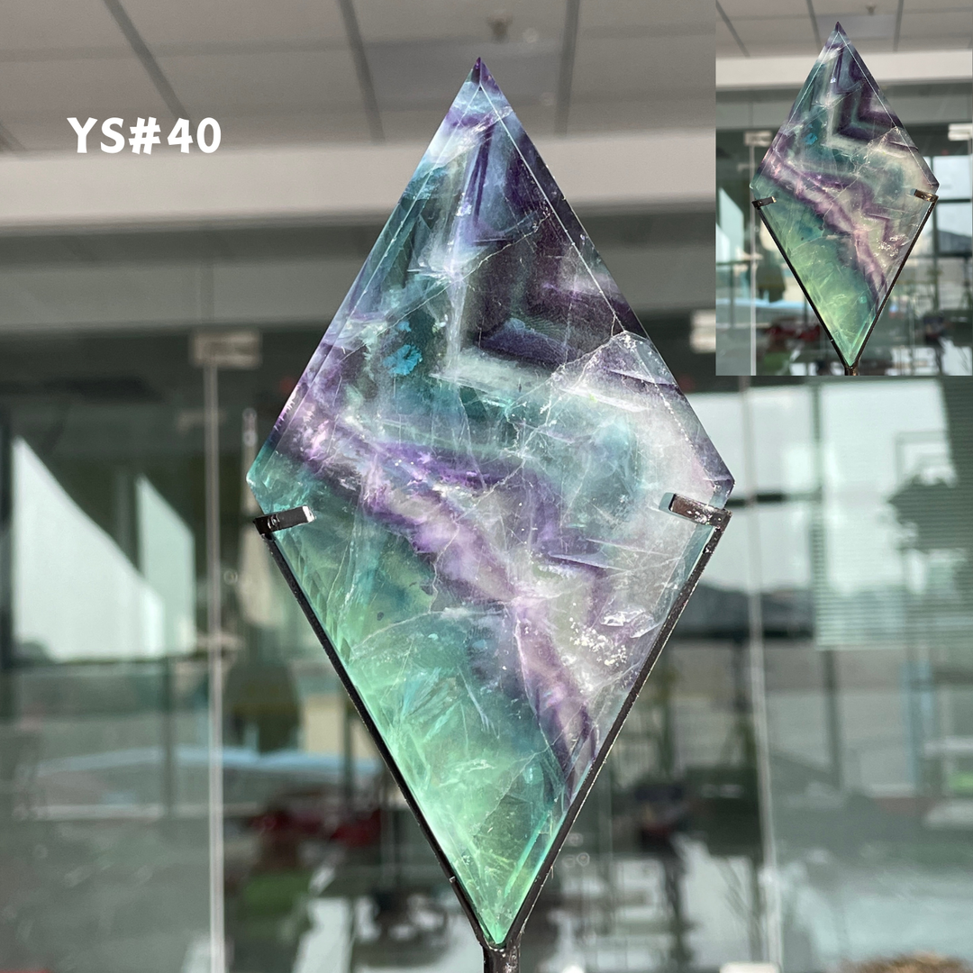 Unique,Rainbow Fluorite Diamond Slice
