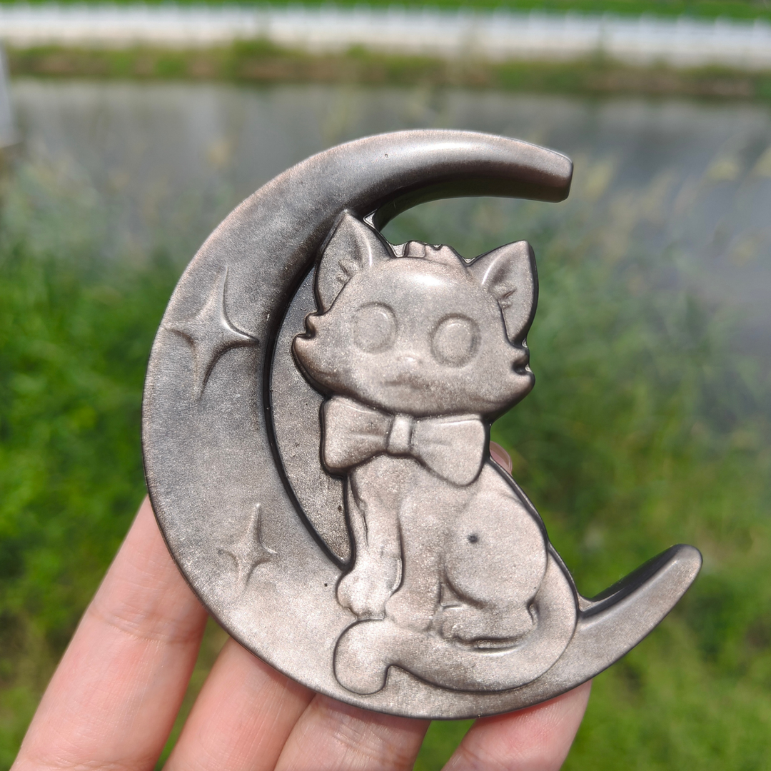 Silver Obsidian Moon Cat