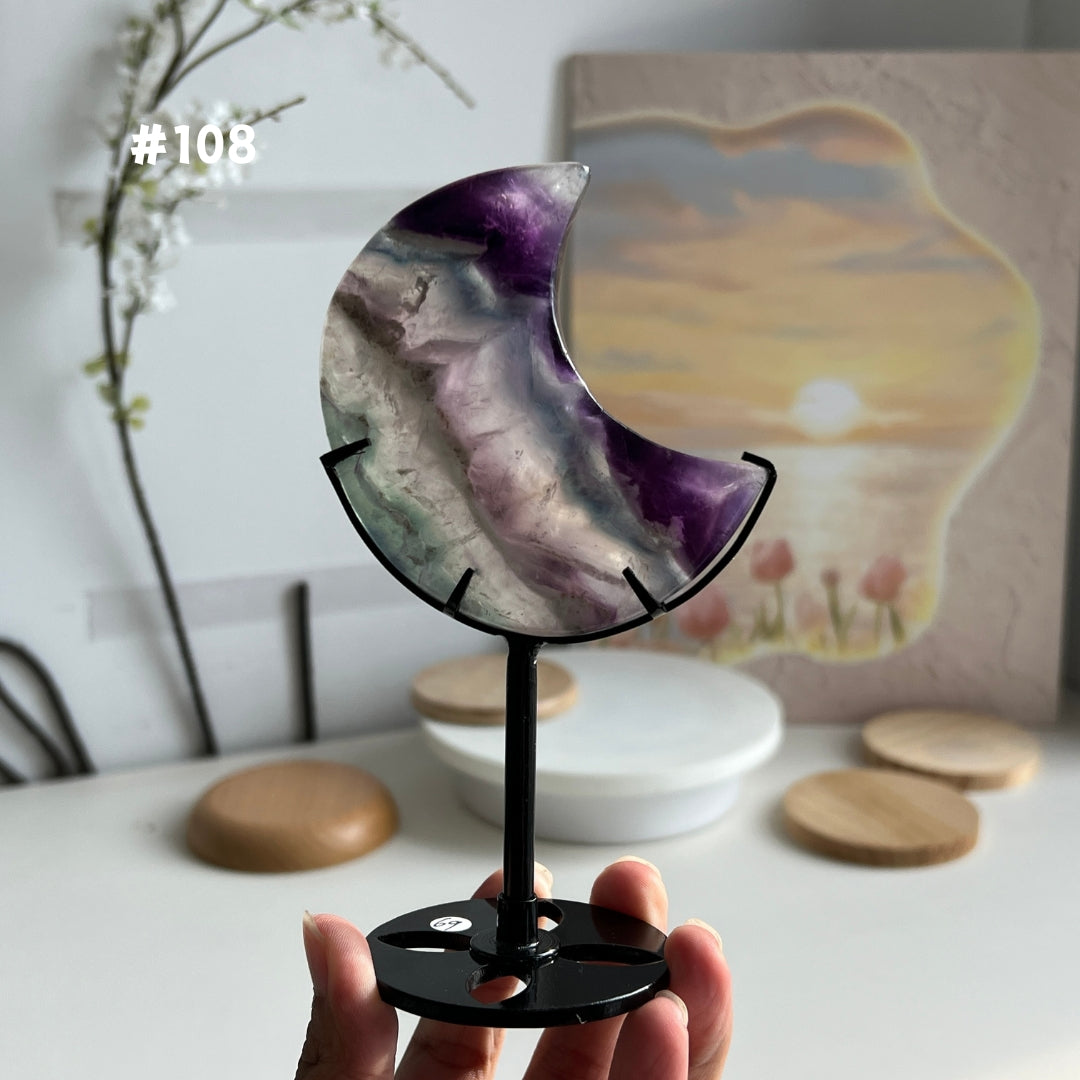 Unique,Natural Rainbow Fluorite Moon
