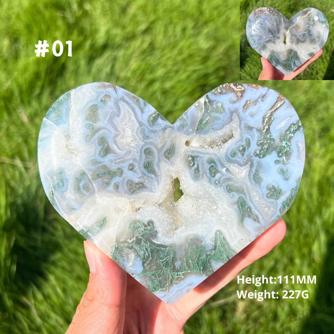 Unique Moss Agate Geode Heart