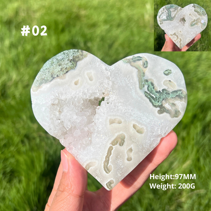 Unique Moss Agate Geode Heart