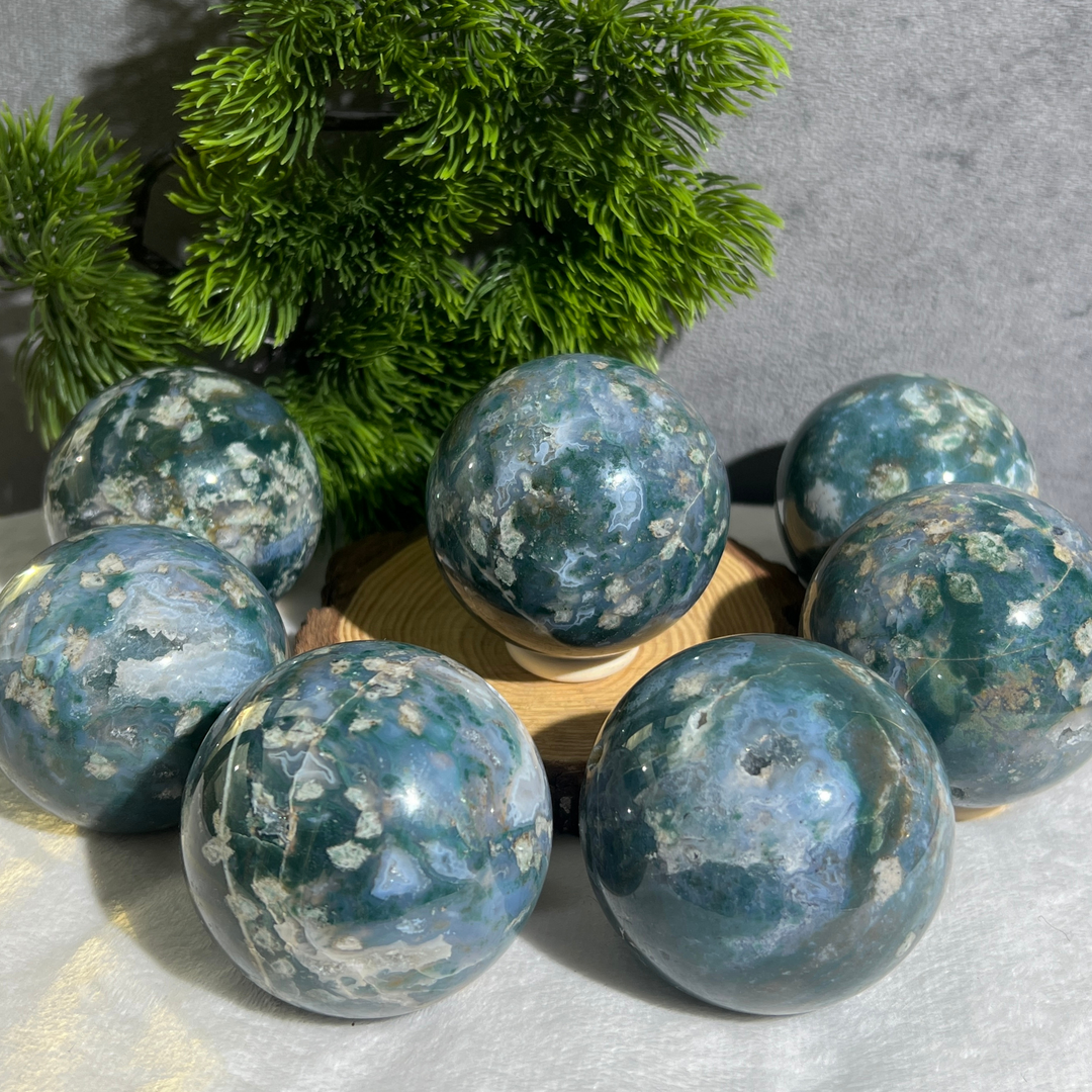 Flower Moss Agate Sphere