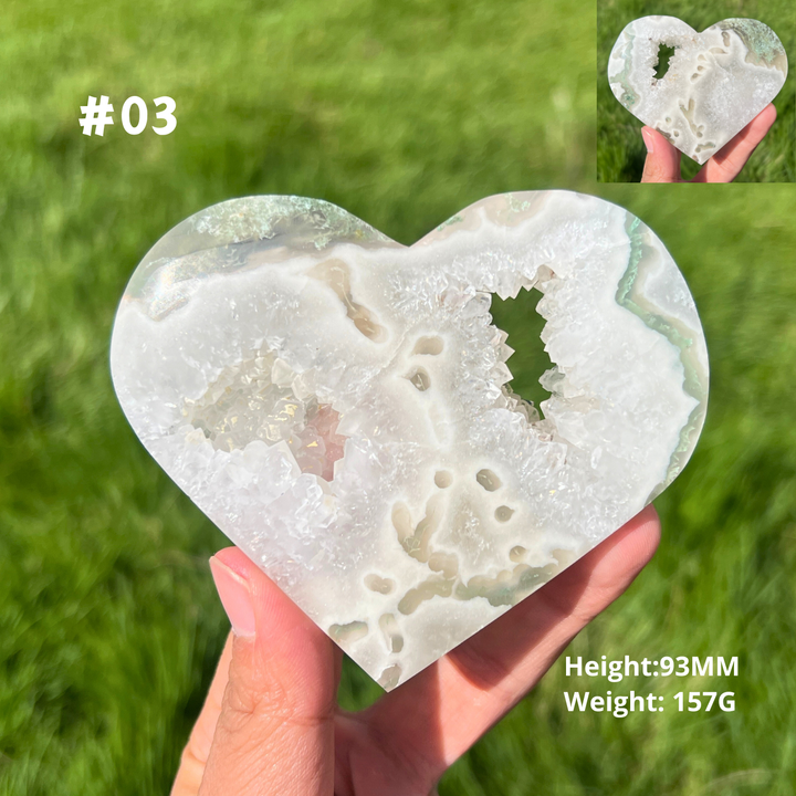 Unique Moss Agate Geode Heart
