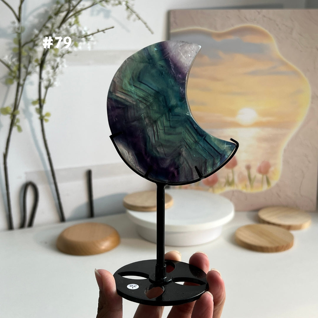 Unique,Natural Rainbow Fluorite Moon