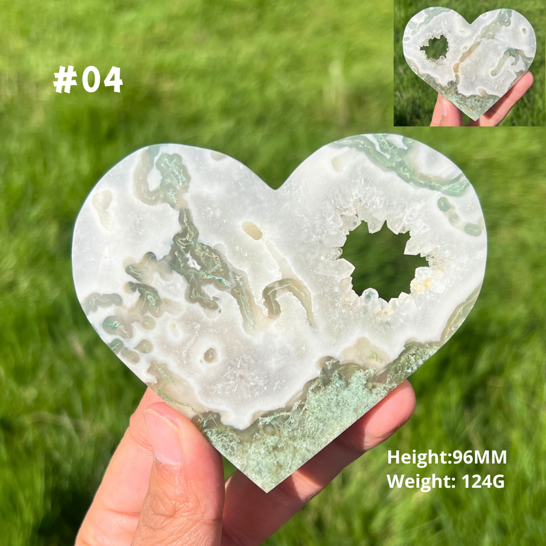 Unique Moss Agate Geode Heart