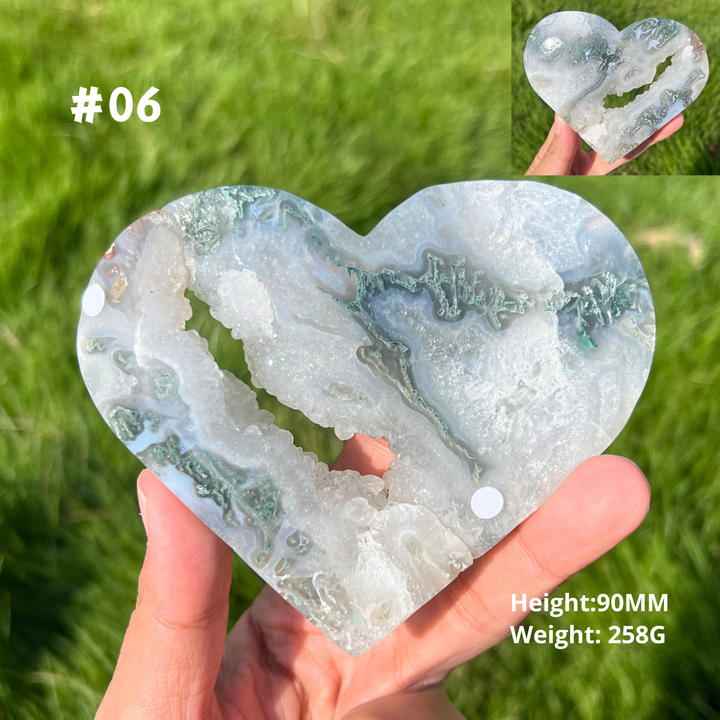 Unique Moss Agate Geode Heart
