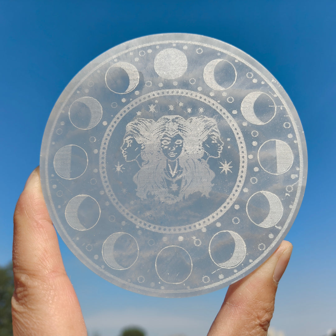 Selenite Twelve Zodiac Signs Disc